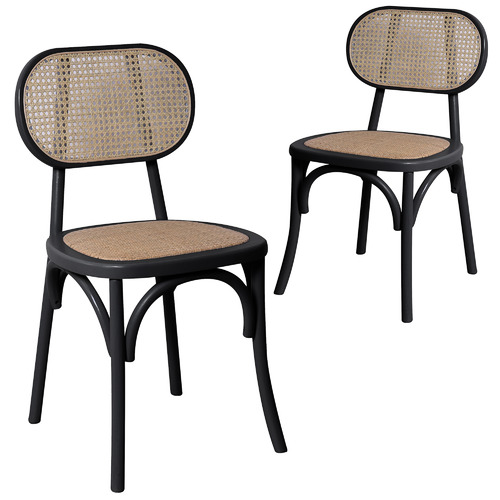 Set of 2 Kalvin Rattan Dining Chairs Colour Black by Temple & ster