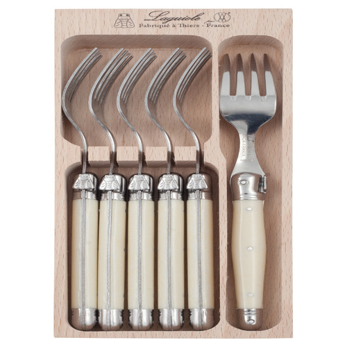 Laguiole Debutant Steel 6 Piece Fork Set in Ivory Colour by Temple