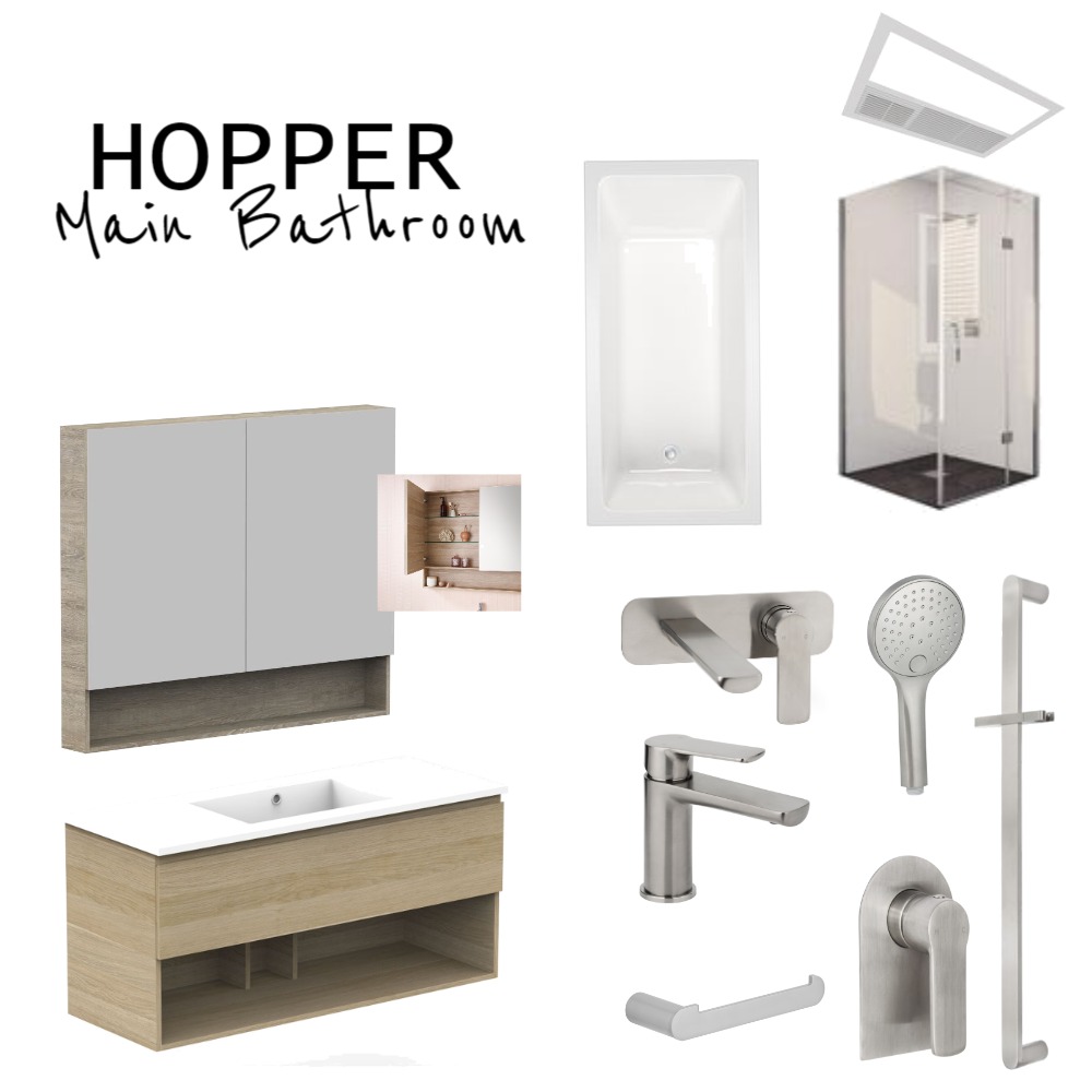 Hopper Main Bathroom Interior Design Mood Board by CharissaLyons