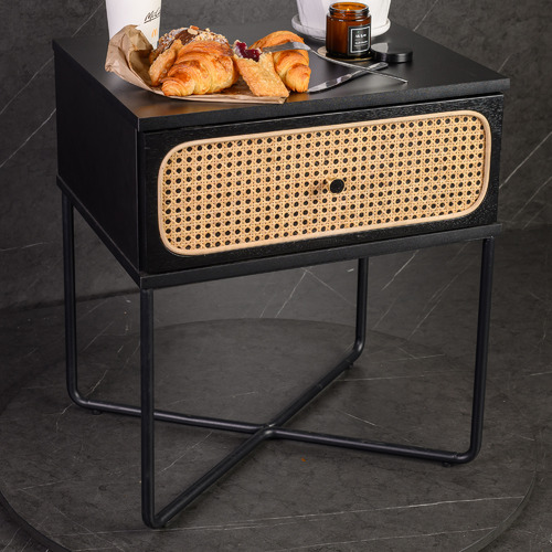 Black Marco Rattan Bedside Table by Temple & ster Style Sourcebook