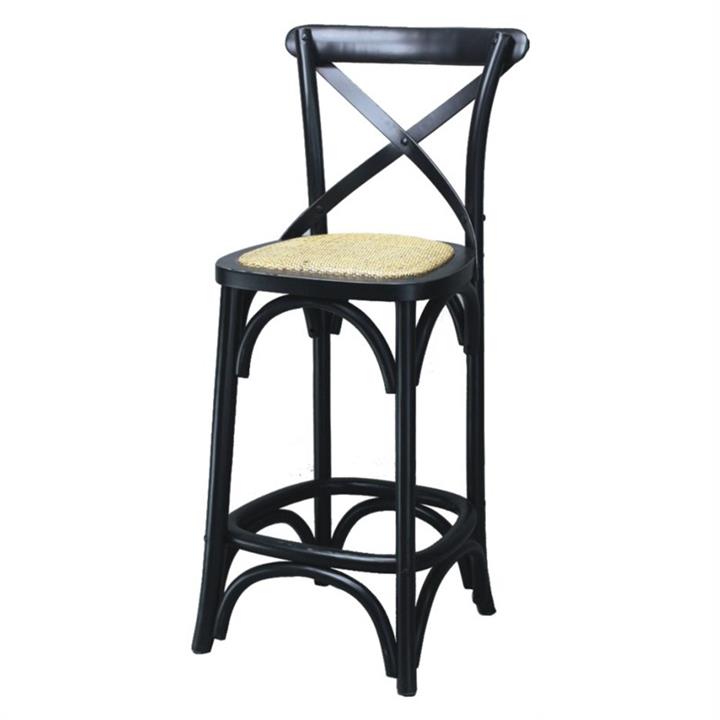 Sherwood Solid Oak Timber Cross Back Counter Chair with Rattan Seat