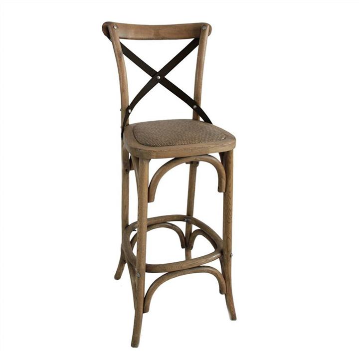 Sherwood Oak Timber Cross Back Counter Chair, Rattan Seat with Metal