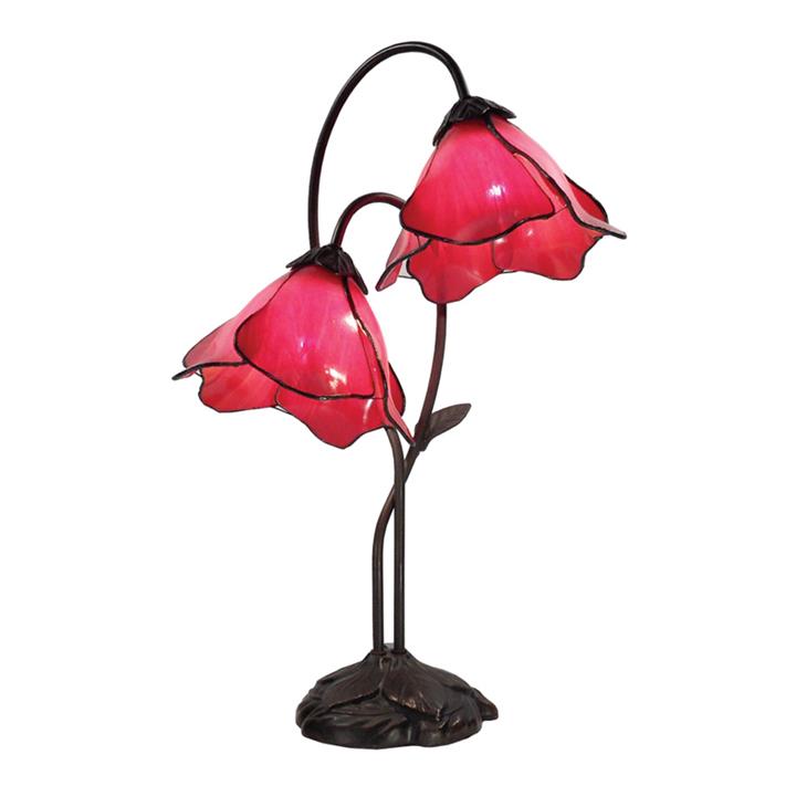 Lily of The Valley Tiffany Style Stained Glass Flower Table Lamp, Double Shade, Pink by GG Bros