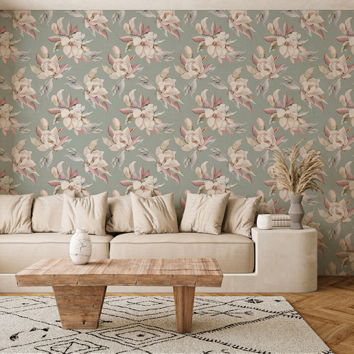 Sage Sweet Magnolia Peel & Stick Wallpaper Panel / Size: 6 Panels