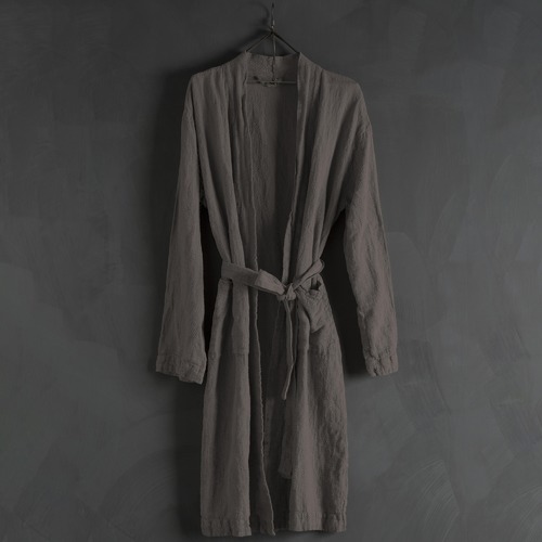 Jacquard Linen Bath Robe Colour Mocha by Temple & ster Style