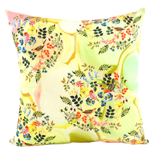 Yellow Floral Cotton Cushion by Temple & ster Style Sourcebook