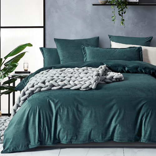 Forest Green Super Soft Corduroy Velvet Reversible Quilt Cover Set Size