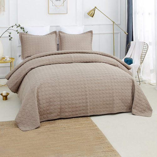 Rich Beige Embroidered Cotton Coverlet Set Size King by Temple