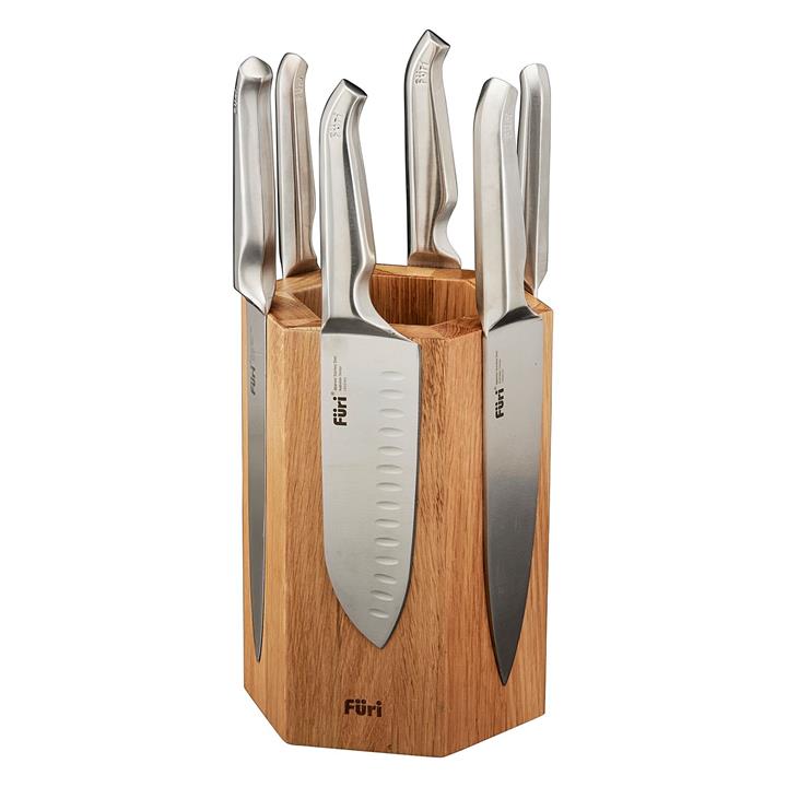 Pro 7Piece Wooden Hex Knife Block Set in Silver by Furi by