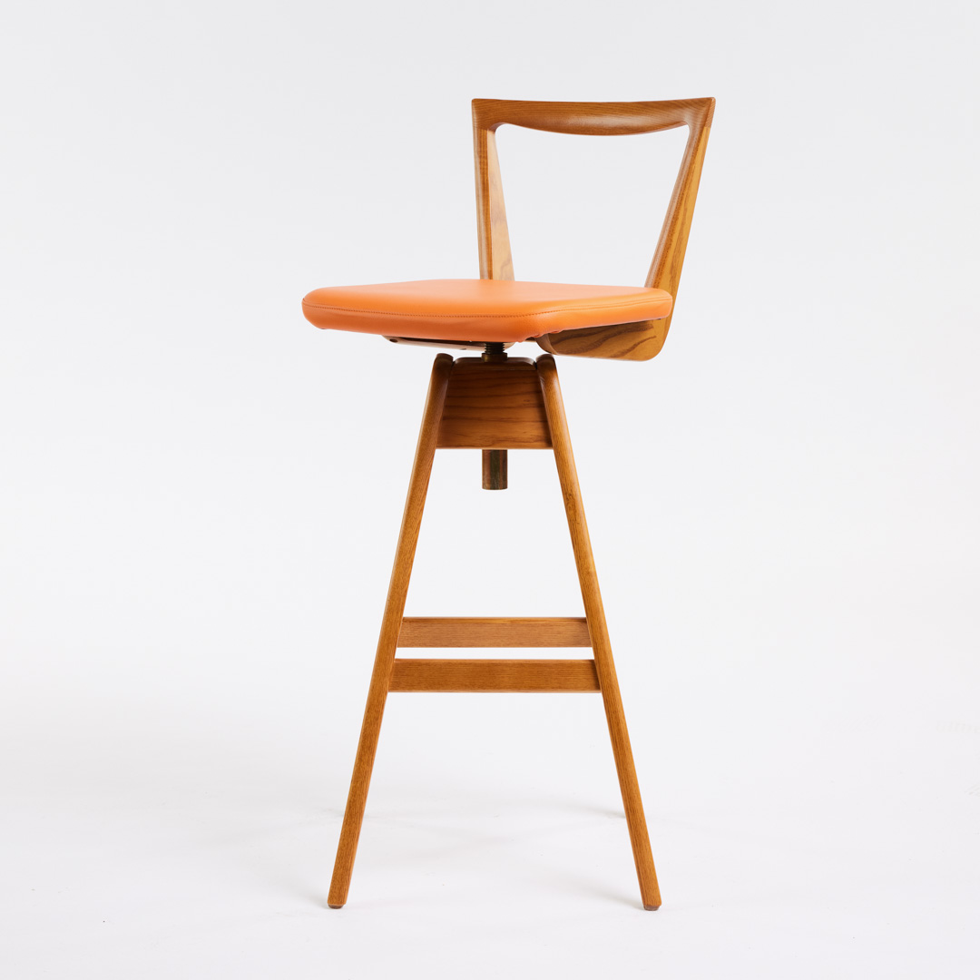 Danish Bar Stool Light Ash Calypso Orange Italian Leather by TH Brown Style Sourcebook