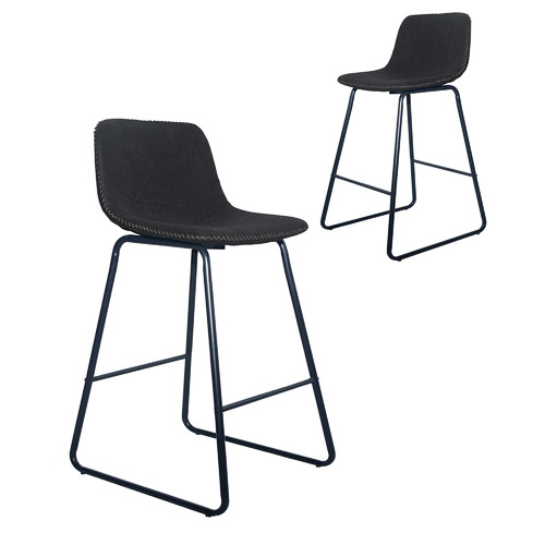 Set of 2 68cm Hallie Faux Leather Counter Stools Seat Colour Black by