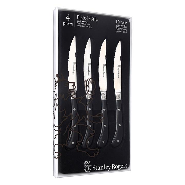 Pistol Artisan Steak Knife Set (Set of 4) in Black by Stanley Rogers by