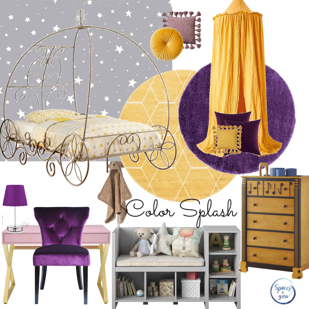 Yellow & Purple kid's room Interior Design Mood Board by Spaces&You