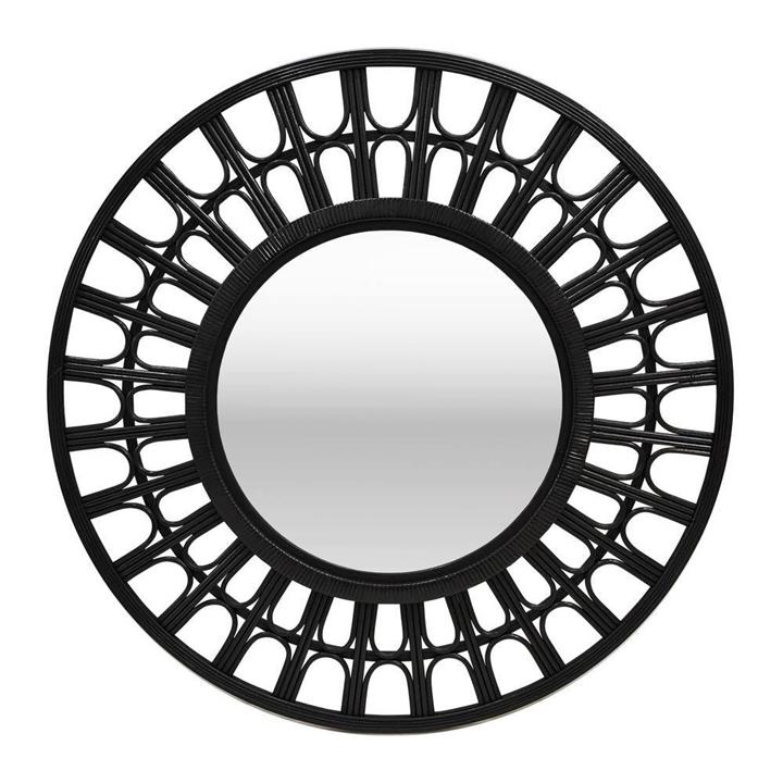 Inara Rattan Frame Round Wall Mirror, 83cm, Black by j.elliot HOME