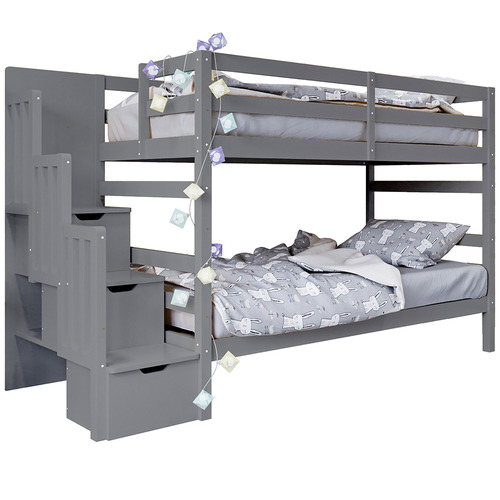 Kids' Mia Bunk Bed with Storage Staircase Colour Grey by Temple