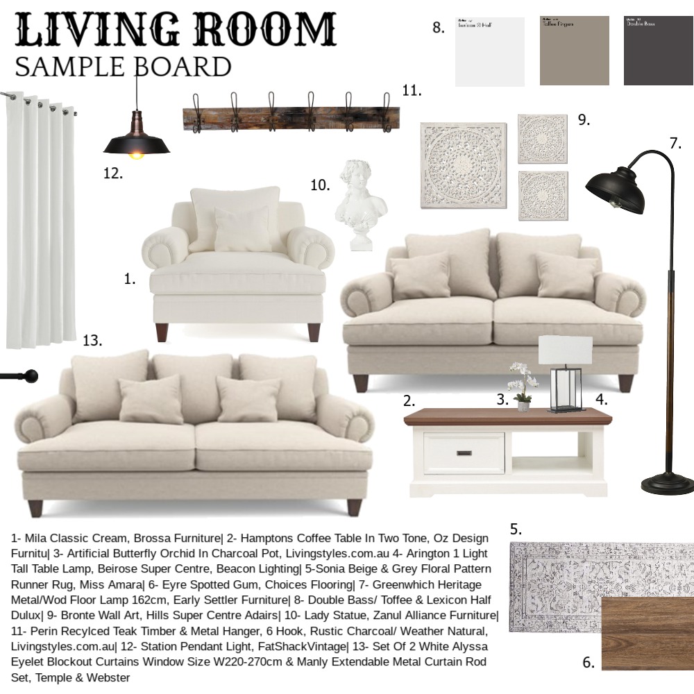 Living Room Sample Board Interior Design Mood Board by Katy Mortimer