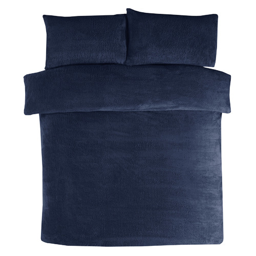 Navy Teddy Fleece Queen Quilt Cover Set by Temple & Webster Style