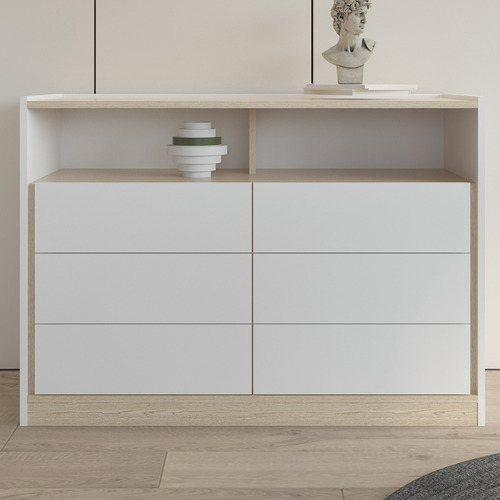 Athens 6 Drawer Sideboard Colour White & Light Oak by Temple & ster
