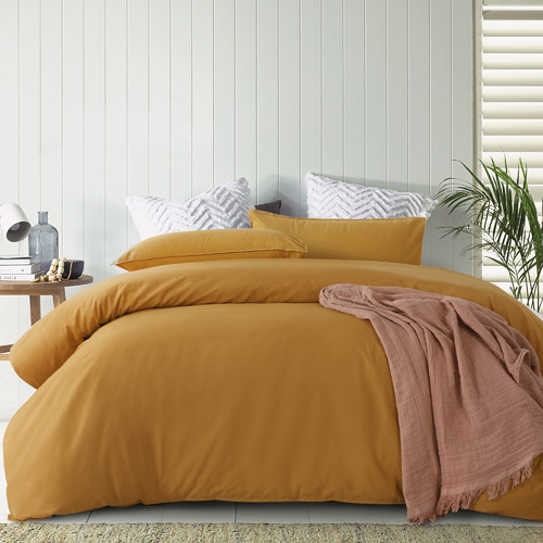Ochre Lee Stonewashed Cotton Quilt Cover Set Size Queen by Temple