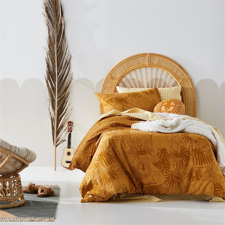 Adairs Kids Jungle Stonewashed Cotton Bedlinen DB Mustard Quilt Cover