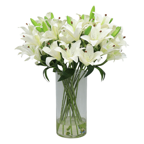 62cm Faux White Tiger Lily with Glass Vase by Temple & ster Style