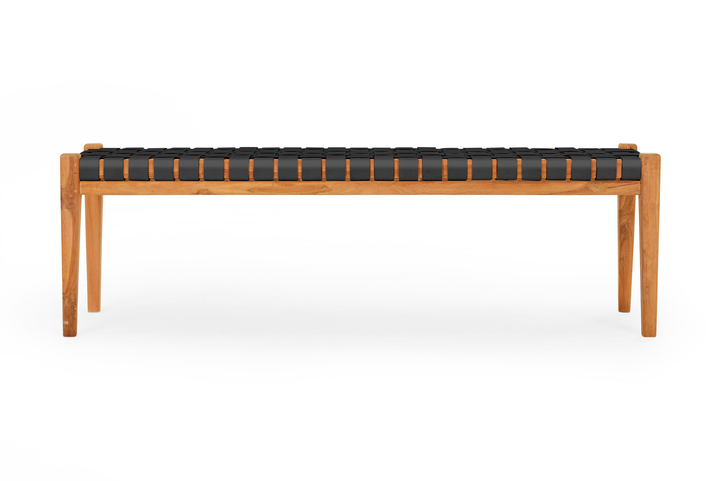 Cuba Woven Coastal Dining Bench, Black FullGrain Leather, by Lounge