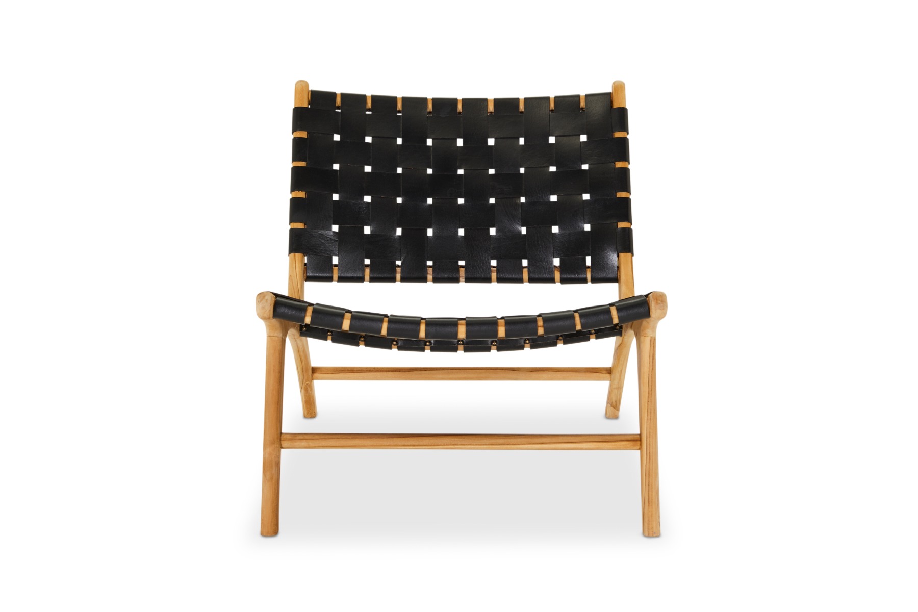 Tobago Woven Coastal Armchair, Black Leather, by Lounge Lovers by