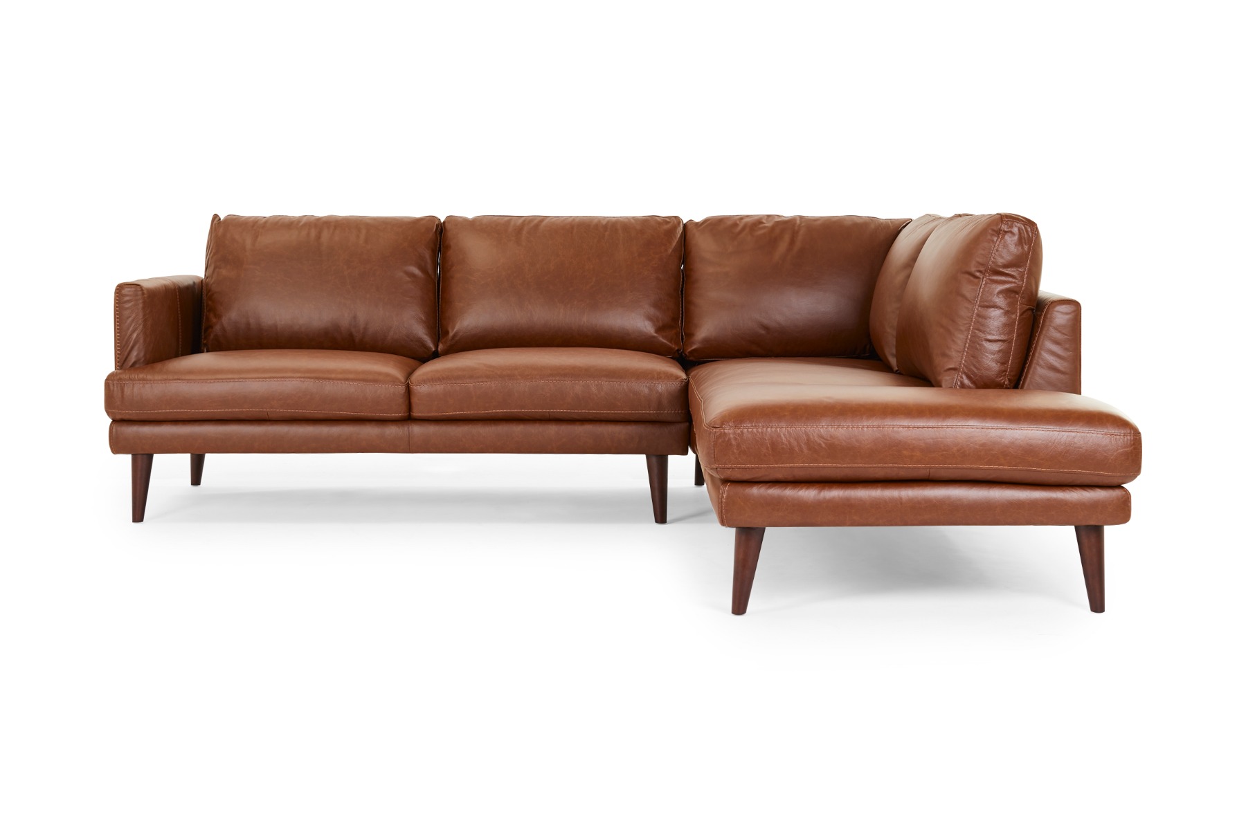 Hugo Modern RightHand Corner & Chaise Sofa, Tan Leather, by Lounge