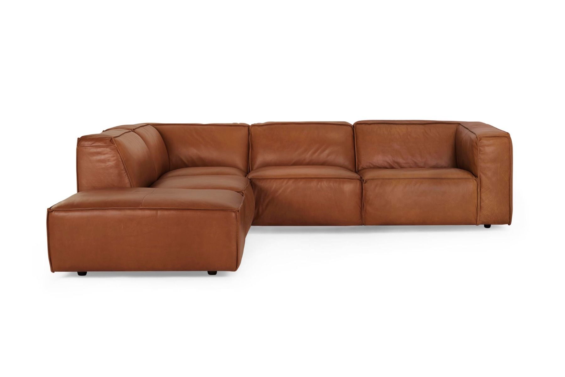 Linden Modern LeftHand Corner Sofa, Tan Leather, by Lounge Lovers by