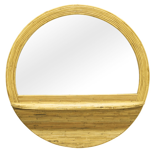 Rolly Round Rattan Wall Mirror with Shelf by Temple & ster Style