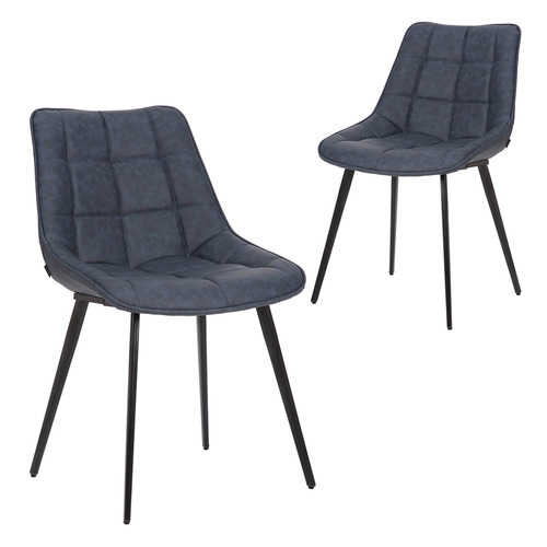 Set of 2 Lada Faux Leather Dining Chairs Seat Colour Navy Blue by