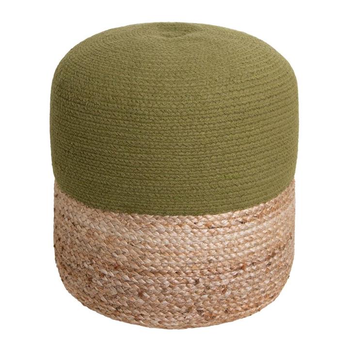 Henri Cotton & Jute Round Ottoman Stool, Olive / Natural by j.elliot