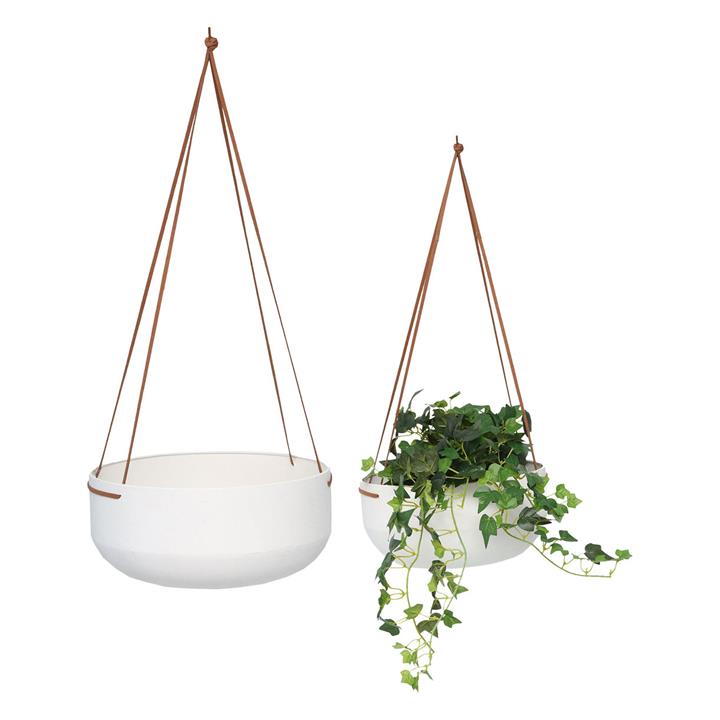 Contemporary Set of 2 Hanging Planters in White by Artisan Homewares by
