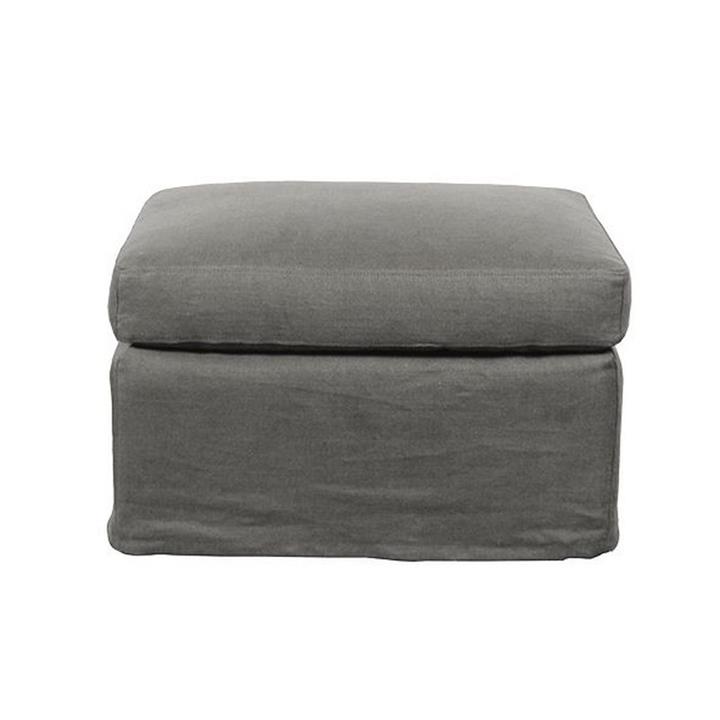 Dume Linen Slipcover Ottoman, Fog Grey by French Country Collection
