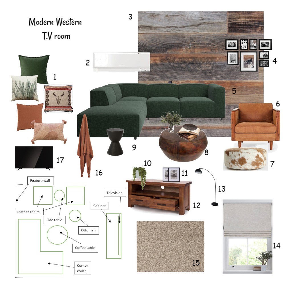 Modern western T.V room Interior Design Mood Board by Joybird Style