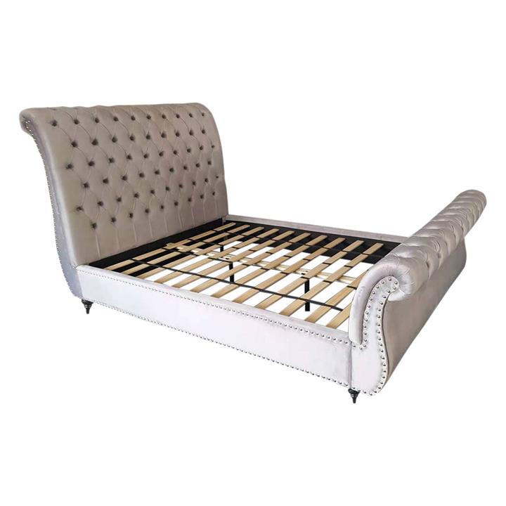 Olaf Tufted Velvet Bed Size Queen in Ash by Rothbury Home by Rothbury