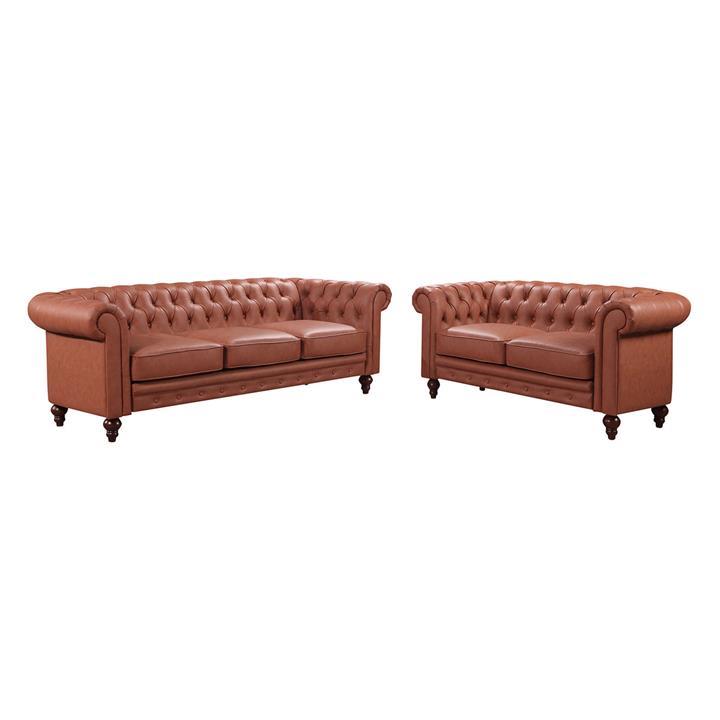 Rudi Faux Leather 2 & 3 Seater Sofa Set in Brown by Rothbury Home by