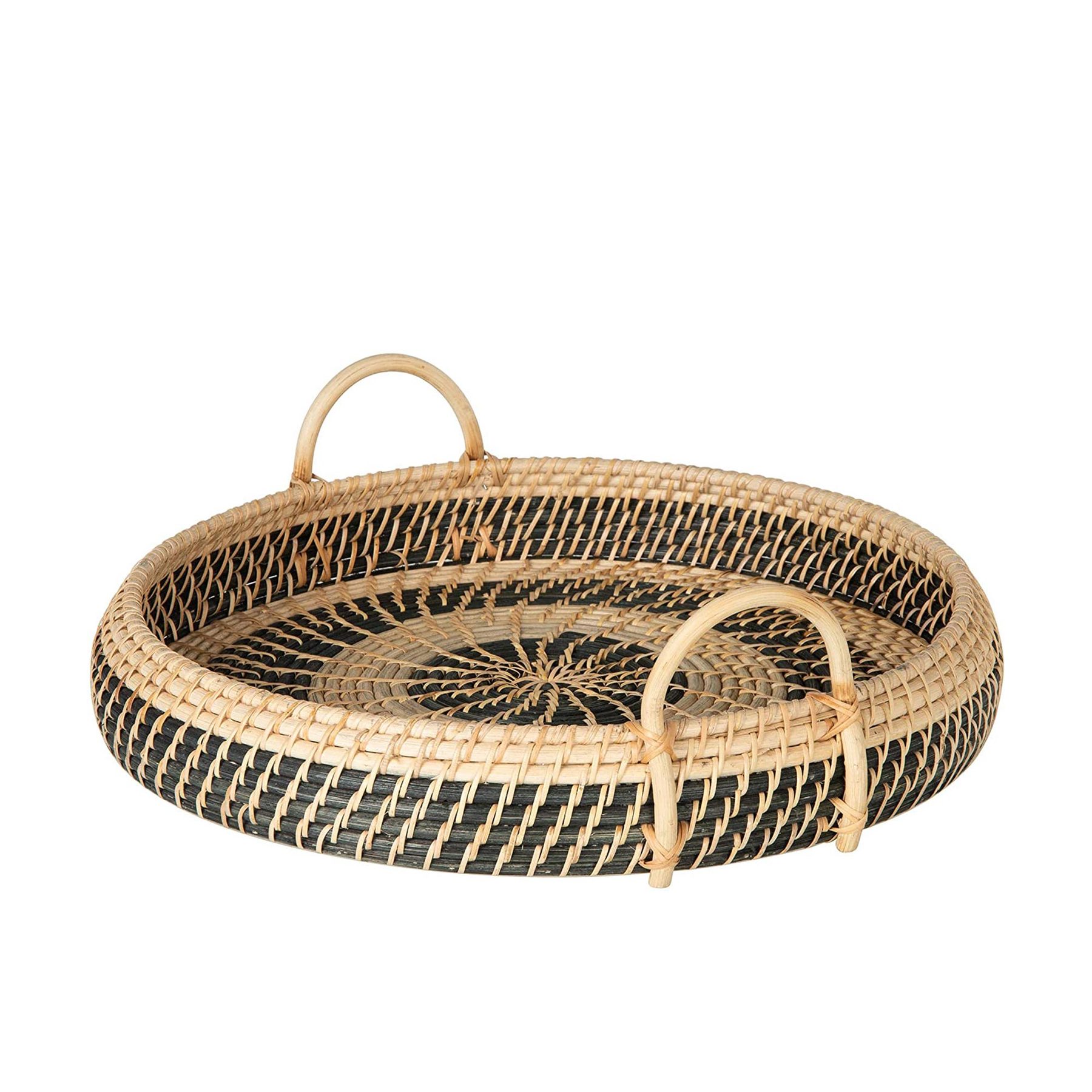 Large Round Natural Rattan Breakfast Tray With Handles Dark by Ivory