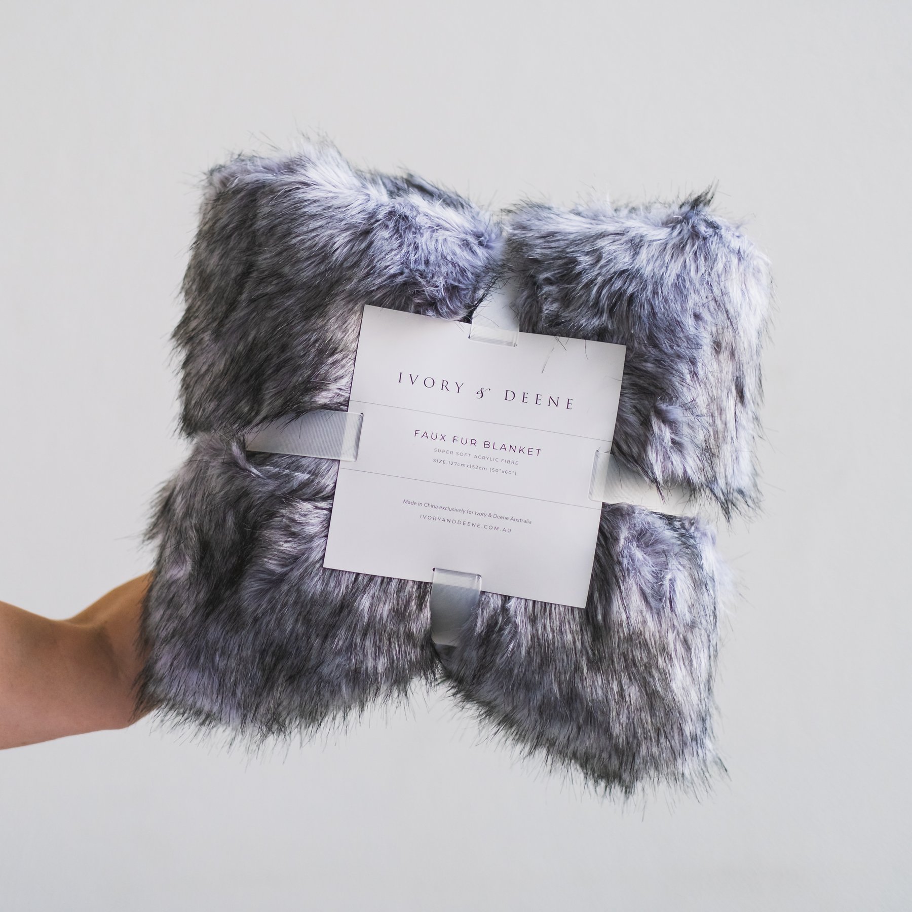 Luxury Faux Fur Throw Blanket Charcoal Silver Wolf by Ivory & Deene