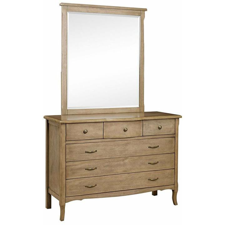 Brodeur 6 Drawer Timber Dressing Table with Mirror in Beige by