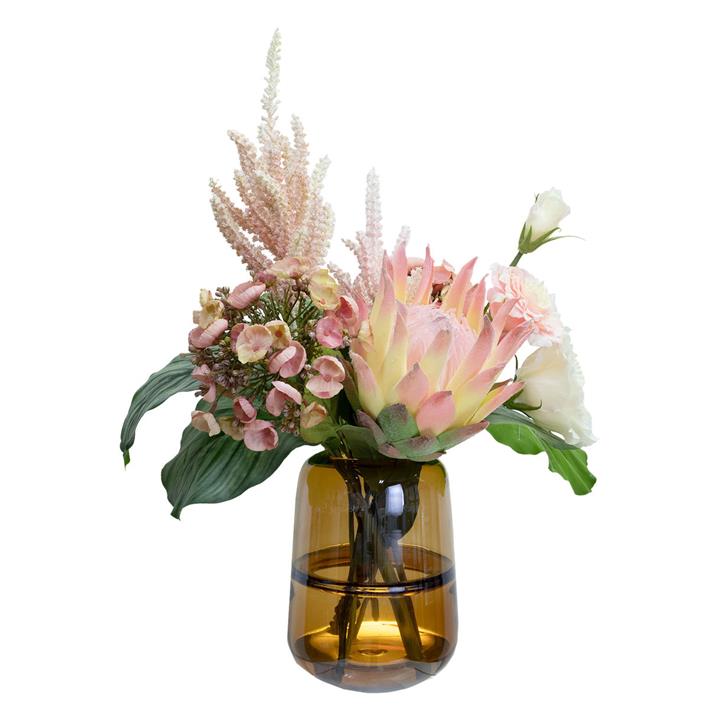 Protea & Astible in Glass Vase (Artificial) in Pink by Glamorous Fusion