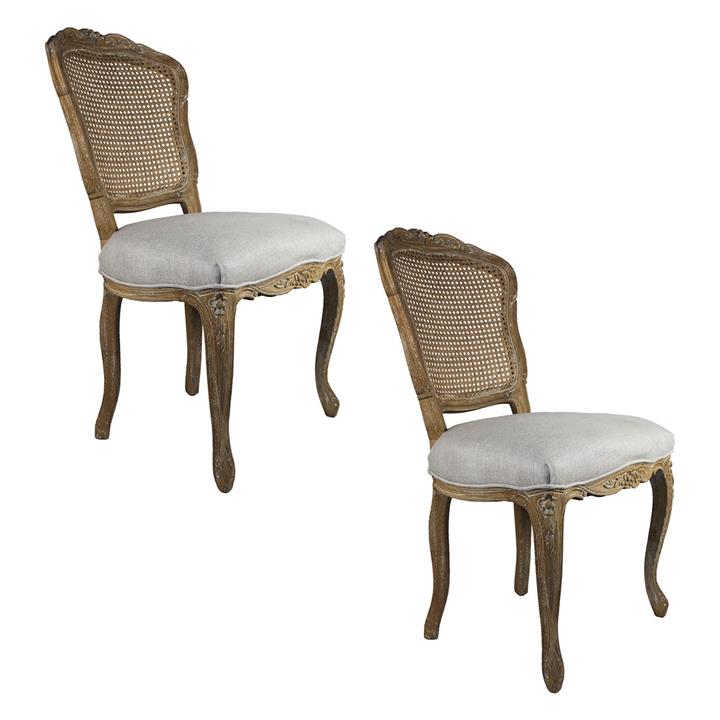 Edmund Set of 2 Linen & Oak Dining Chairs in Light Brown by Homeflex by