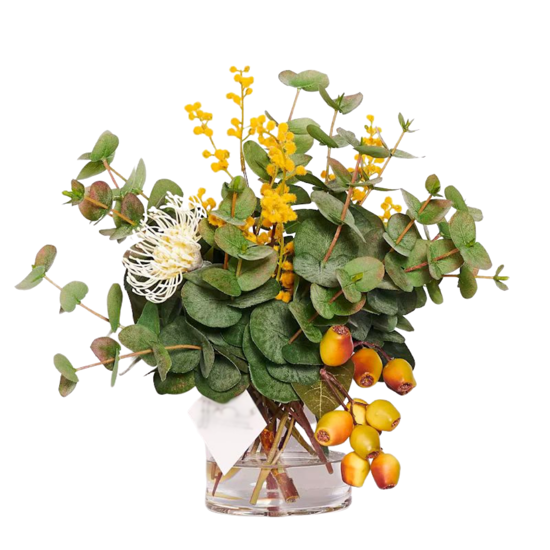 30 cm Tall Real Touch Australian Eucalyptus Leaf, Mimosa Wattle, Protea