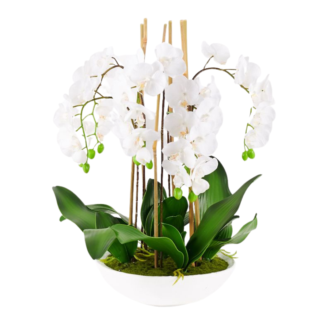 65cm Tall Real Touch Orchids and Bamboo Sticks Artificial Flowers in a