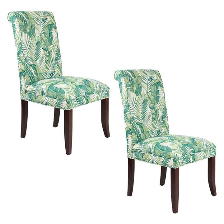 Leaf Print Set of 2 Roll Back Dining Chairs in Green by Homeflex by
