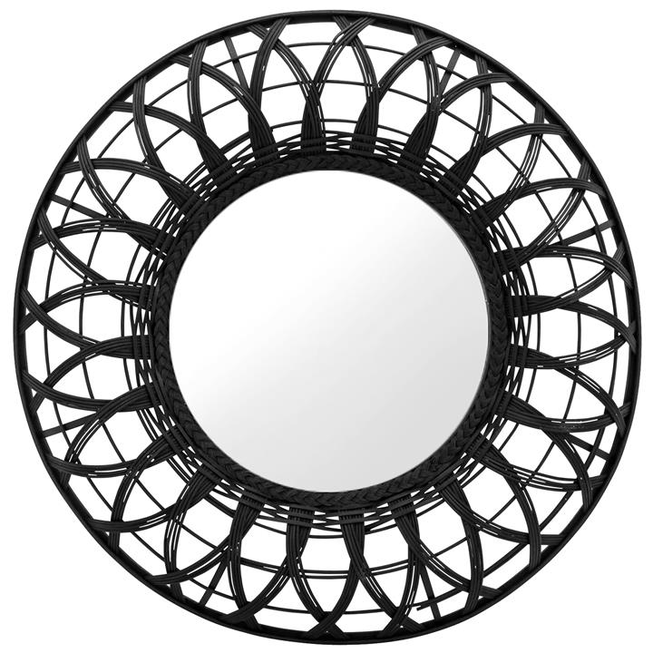 Uma Rattan Framed Round Wall Mirror, 80cm, Black by NF Living Style