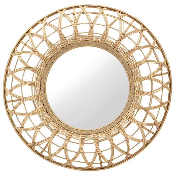 Uma Rattan Framed Round Wall Mirror, 80cm, Natural by NF Living Style