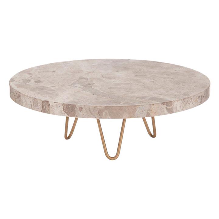 Bastil Round Marble Serving Platter with Raised Base in Beige by Amalfi