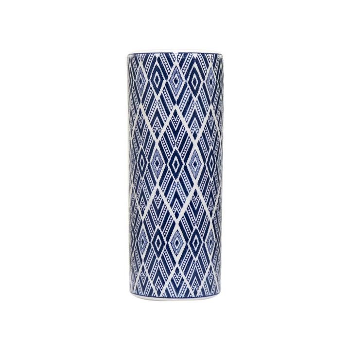 Aztec Blue & White Ceramic Cylinder Vase by Florabelle Style Sourcebook