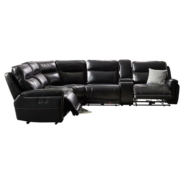 Kingsfed Leather 4 Seater Recliner Corner Sofa in Black by Rothbury